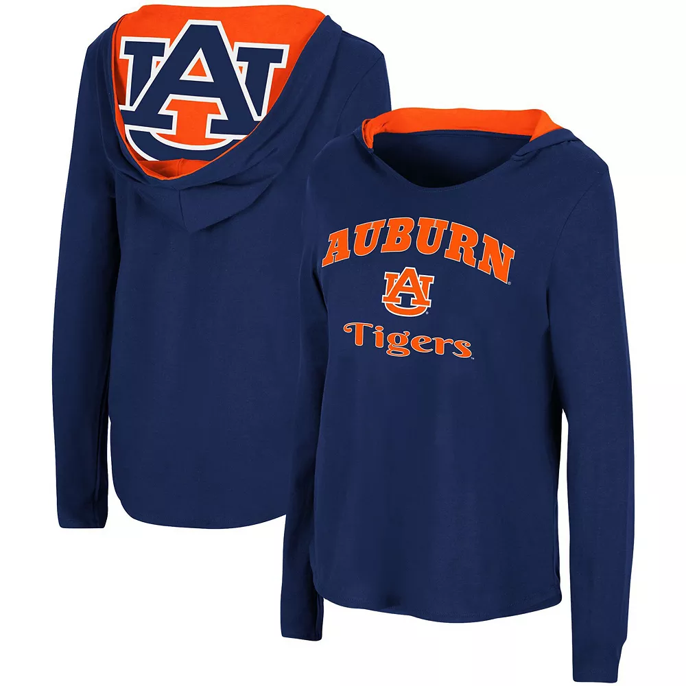 Women's Colosseum Navy Auburn Tigers Catalina Hoodie Long Sleeve T-Shirt - Image 2