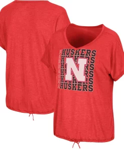 Women's Colosseum Heathered Scarlet Nebraska Huskers Fifth Sense Drawcord V-Neck T-Shirt
