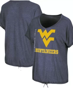 Women's Colosseum Heathered Navy West Virginia Mountaineers Fifth Sense Drawcord V-Neck T-Shirt