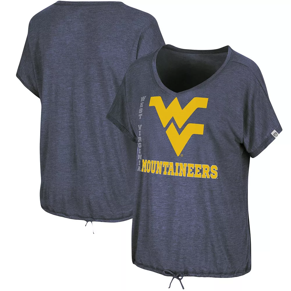 Women's Colosseum Heathered Navy West Virginia Mountaineers Fifth Sense Drawcord V-Neck T-Shirt