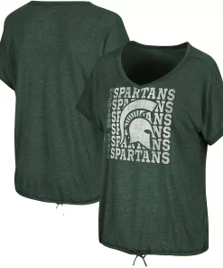 Women's Colosseum Heathered Green Michigan State Spartans Fifth Sense Drawcord V-Neck T-Shirt