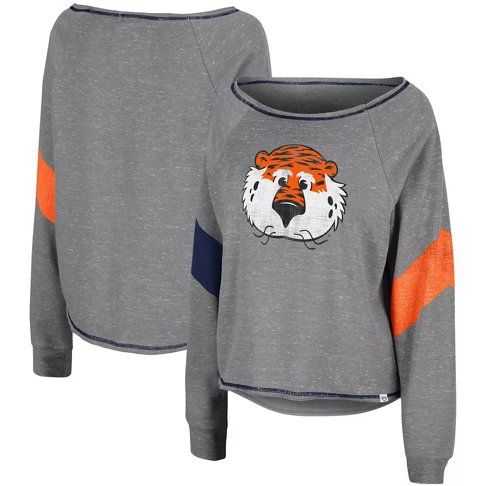 Women's Colosseum Heathered Gray Auburn Tigers Amped Chevron Stripe Raglan Boat Neck Pullover Sweatshirt - Image 2