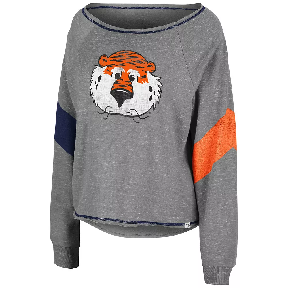 Women's Colosseum Heathered Gray Auburn Tigers Amped Chevron Stripe Raglan Boat Neck Pullover Sweatshirt - Image 3