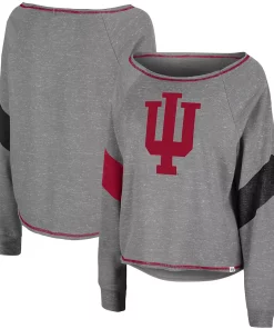 Women's Colosseum Heathered Gray Indiana Hoosiers Amped Chevron Stripe Raglan Boat Neck Pullover Sweatshirt