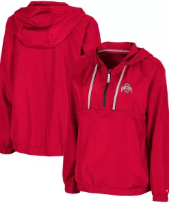 Women's Colosseum Scarlet Ohio State Buckeyes Doodling Packable Anorak Half-Zip Raglan Hoodie