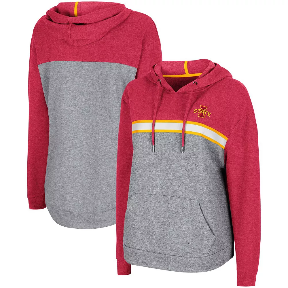 Women's Colosseum Heathered Cardinal/Heathered Gray Iowa State Cyclones Pam Taping Pullover Hoodie