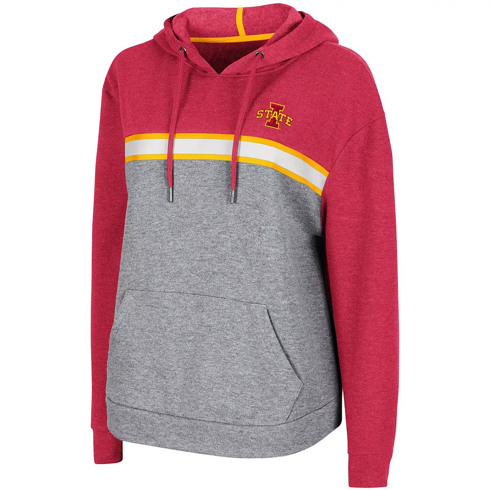 Women's Colosseum Heathered Cardinal/Heathered Gray Iowa State Cyclones Pam Taping Pullover Hoodie - Image 3