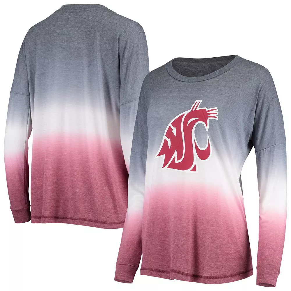 Women's Colosseum Heathered Cardinal/Heathered Gray Washington State Cougars Winkle Dip-Dye Long Sleeve T-Shirt - Image 2