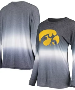 Women's Colosseum Black/Gray Iowa Hawkeyes Winkle Dip Dye Long Sleeve T-Shirt