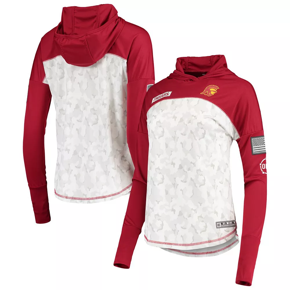 Women's Colosseum Gray/Cardinal USC Trojans OHT Military Appreciation Mission Arctic Camo Hoodie Long Sleeve T-Shirt - Image 2