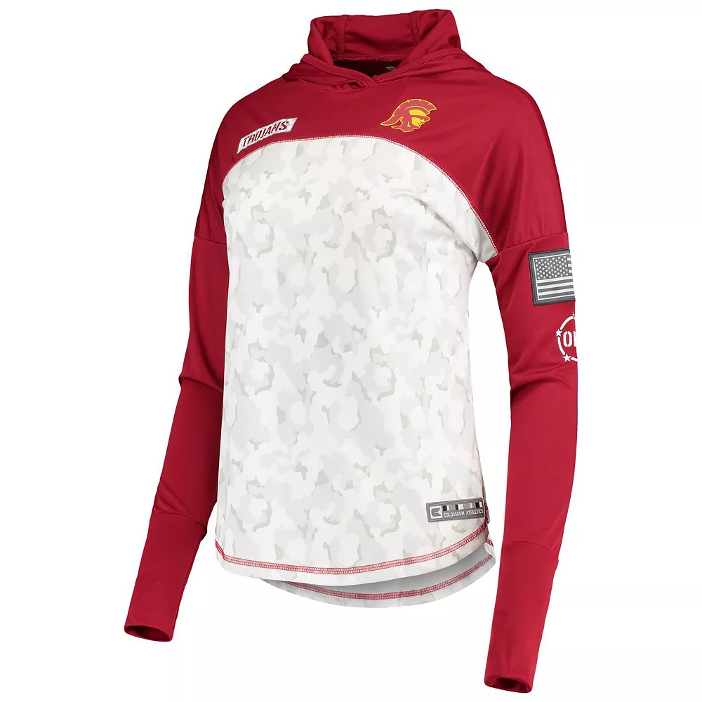 Women's Colosseum Gray/Cardinal USC Trojans OHT Military Appreciation Mission Arctic Camo Hoodie Long Sleeve T-Shirt - Image 3