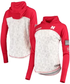 Women's Colosseum Gray/Scarlet Nebraska Huskers OHT Military Appreciation Mission Arctic Camo Hoodie Long Sleeve T-Shirt