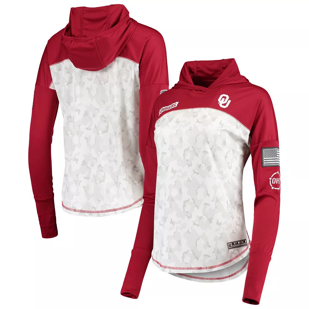 Women's Colosseum Gray/Crimson Oklahoma Sooners OHT Military Appreciation Mission Arctic Camo Hoodie Long Sleeve T-Shirt - Image 2