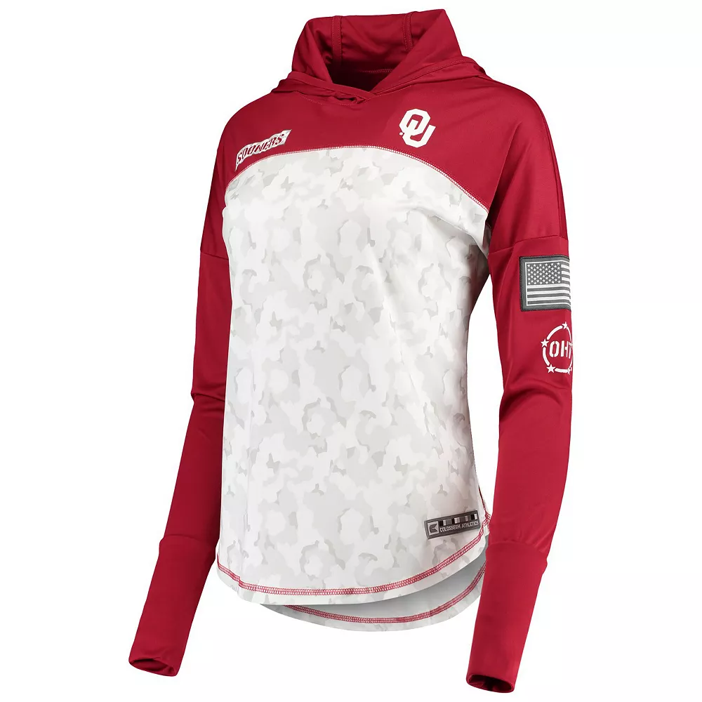 Women's Colosseum Gray/Crimson Oklahoma Sooners OHT Military Appreciation Mission Arctic Camo Hoodie Long Sleeve T-Shirt - Image 3