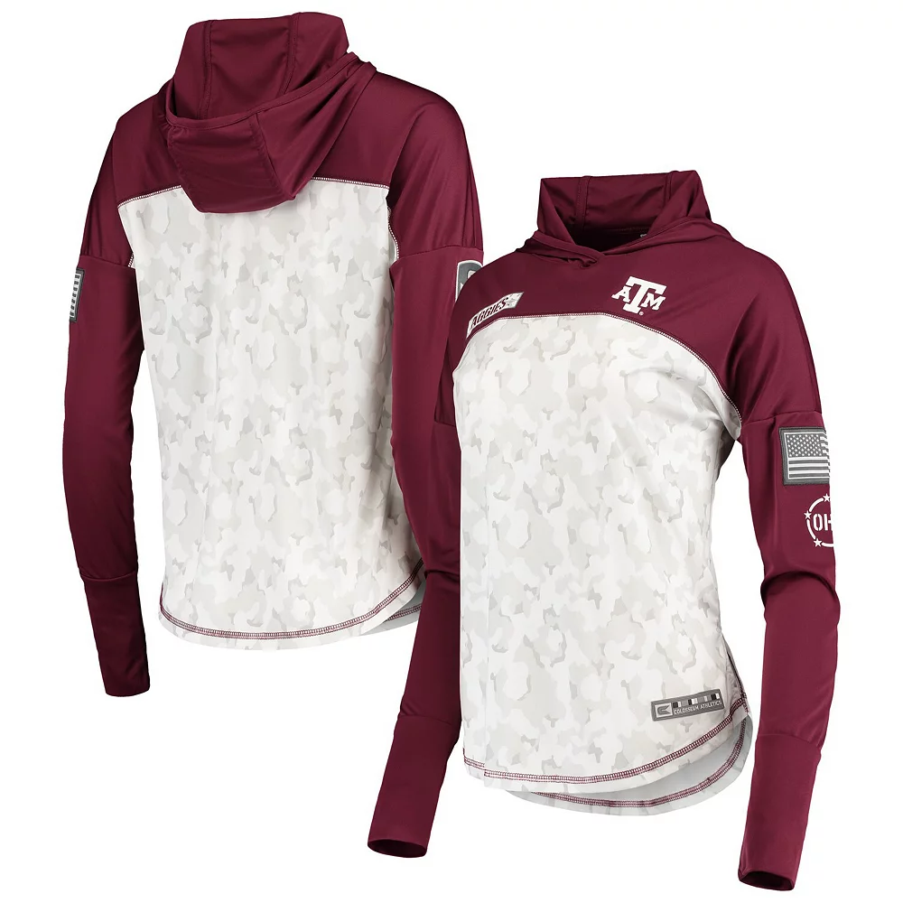 Women's Colosseum Gray/Maroon Texas A&M Aggies OHT Military Appreciation Mission Arctic Camo Hoodie Long Sleeve T-Shirt - Image 2
