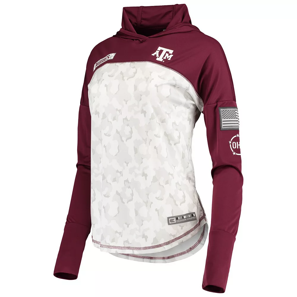 Women's Colosseum Gray/Maroon Texas A&M Aggies OHT Military Appreciation Mission Arctic Camo Hoodie Long Sleeve T-Shirt - Image 3