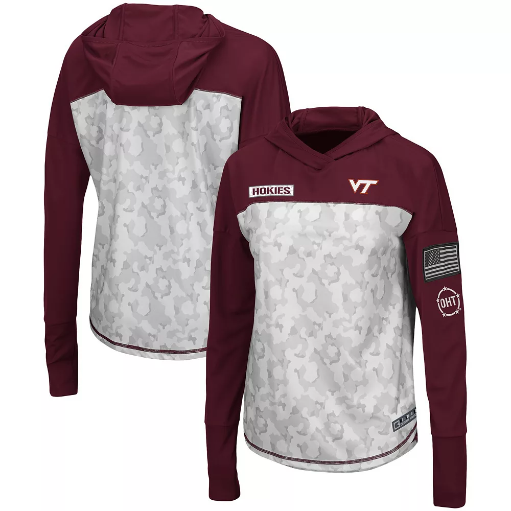 Women's Colosseum Gray/Maroon Virginia Tech Hokies OHT Military Appreciation Mission Arctic Camo Hoodie Long Sleeve T-Shirt - Image 2