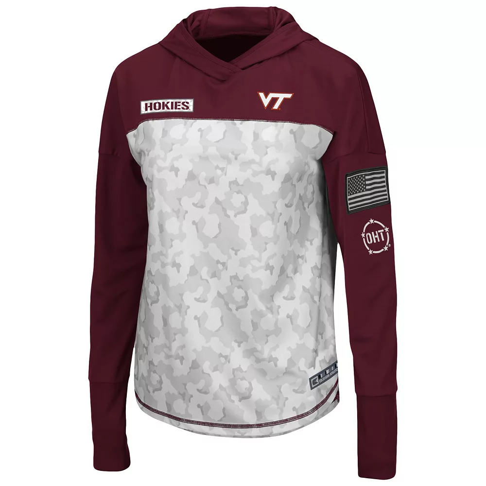 Women's Colosseum Gray/Maroon Virginia Tech Hokies OHT Military Appreciation Mission Arctic Camo Hoodie Long Sleeve T-Shirt - Image 3
