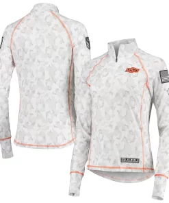 Women's Colosseum White Oklahoma State Cowboys OHT Military Appreciation Officer Arctic Camo 1/4-Zip Jacket