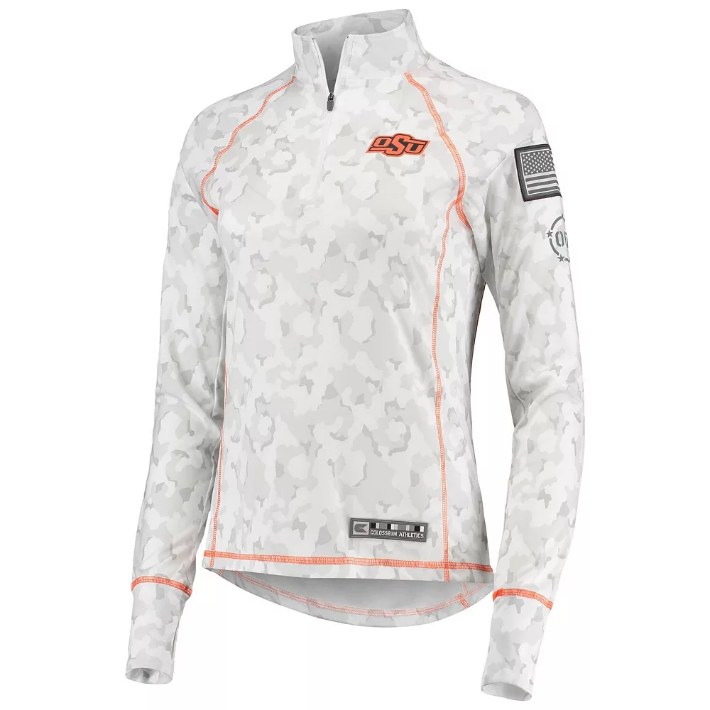Women's Colosseum White Oklahoma State Cowboys OHT Military Appreciation Officer Arctic Camo 1/4-Zip Jacket - Image 3