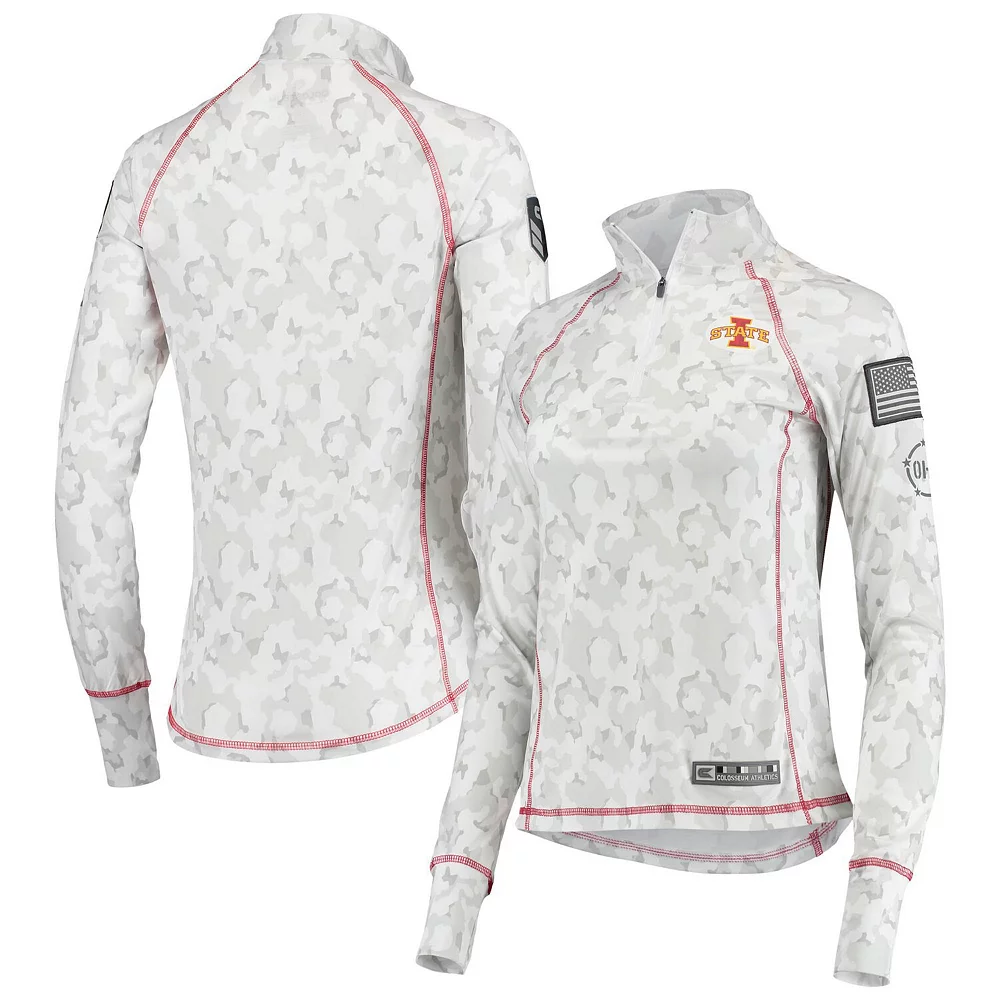Women's Colosseum White Iowa State Cyclones OHT Military Appreciation Officer Arctic Camo 1/4-Zip Jacket - Image 2
