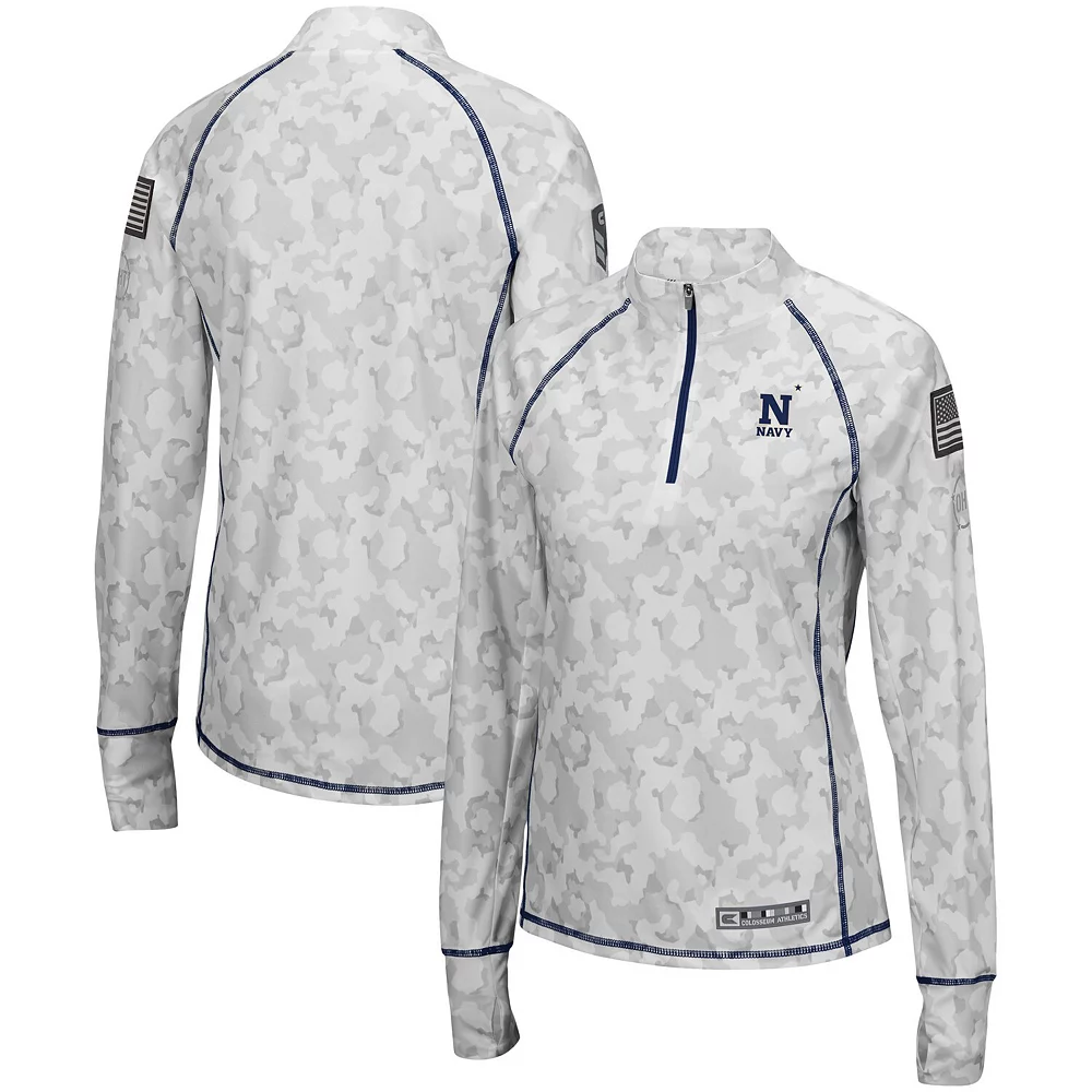 Women's Colosseum White Navy Midshipmen OHT Military Appreciation Officer Arctic Camo 1/4-Zip Jacket
