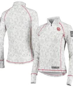 Women's Colosseum White Oklahoma Sooners OHT Military Appreciation Officer Arctic Camo 1/4-Zip Jacket
