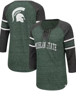 Women's Colosseum Green/Heathered Charcoal Arkansas Razorbacks Scienta Pasadena Raglan 3/4 Sleeve Lace-Up T-Shirt