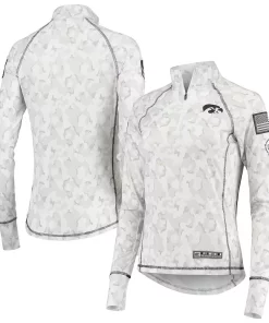 Women's Colosseum White Iowa Hawkeyes OHT Military Appreciation Officer Arctic Camo 1/4-Zip Jacket