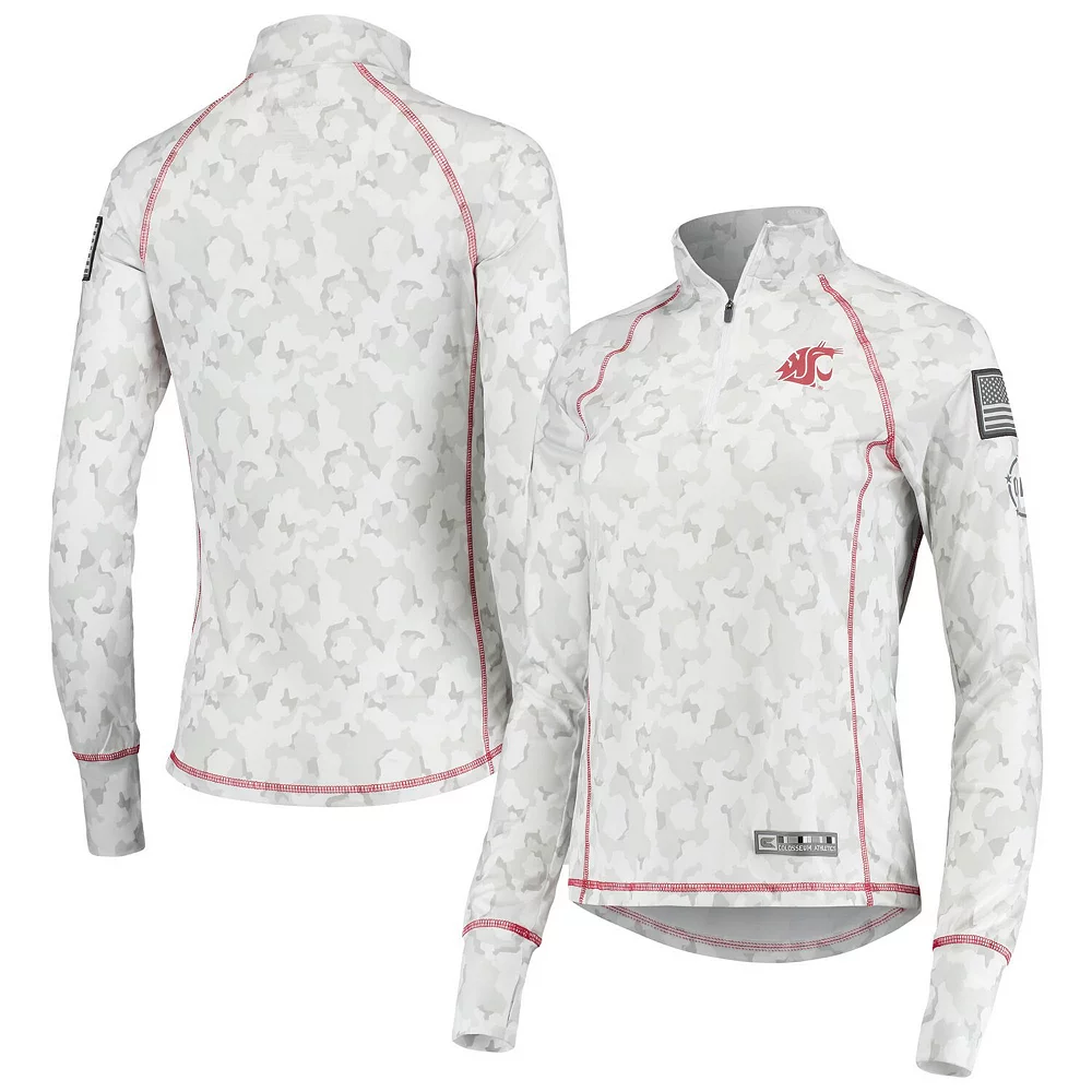 Women's Colosseum White Washington State Cougars OHT Military Appreciation Officer Arctic Camo 1/4-Zip Jacket