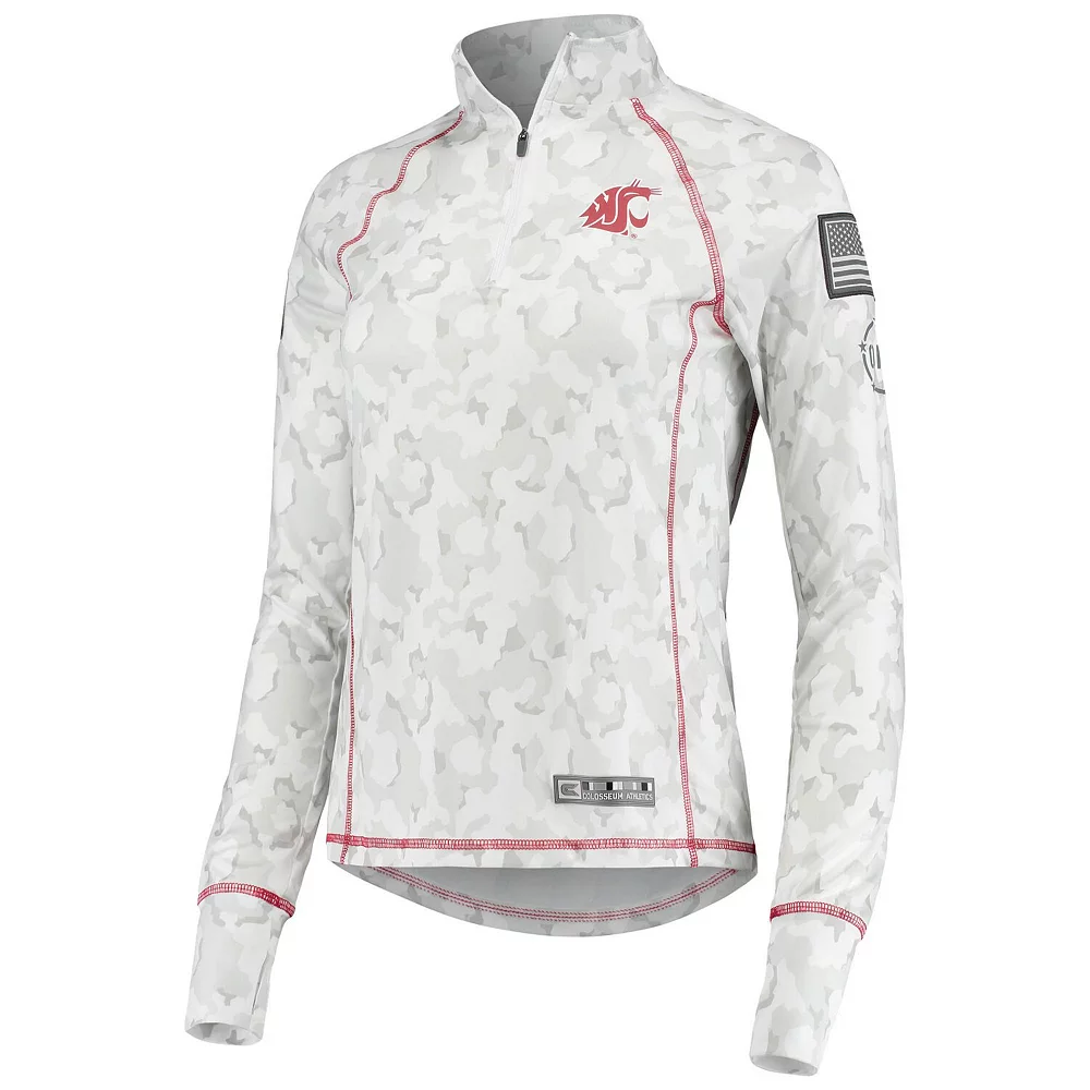 Women's Colosseum White Washington State Cougars OHT Military Appreciation Officer Arctic Camo 1/4-Zip Jacket - Image 3