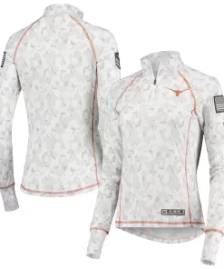 Women's Colosseum White Texas Longhorns OHT Military Appreciation Officer Arctic Camo 1/4-Zip Jacket