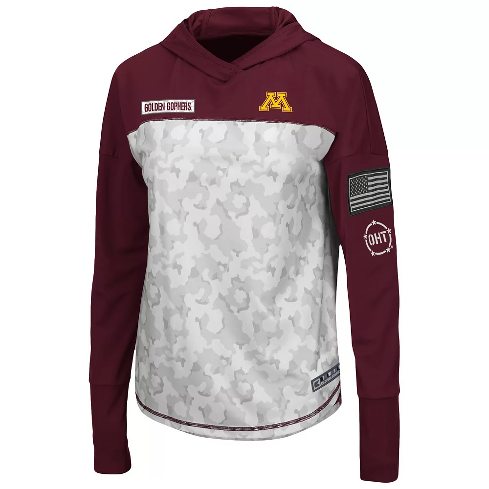 Women's Colosseum Gray/Maroon Minnesota Golden Gophers OHT Military Appreciation Mission Arctic Camo Hoodie Long Sleeve T-Shirt - Image 3