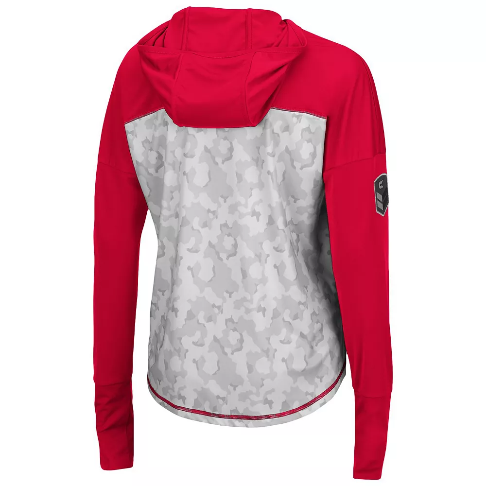 Women's Colosseum Gray/Red Louisville Cardinals OHT Military Appreciation Mission Arctic Camo Hoodie Long Sleeve T-Shirt - Image 3