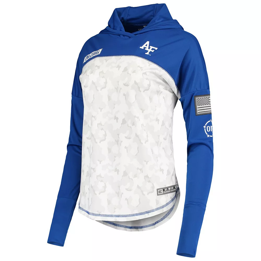 Women's Colosseum Gray/Royal Air Force Falcons OHT Military Appreciation Mission Arctic Camo Hoodie Long Sleeve T-Shirt - Image 3