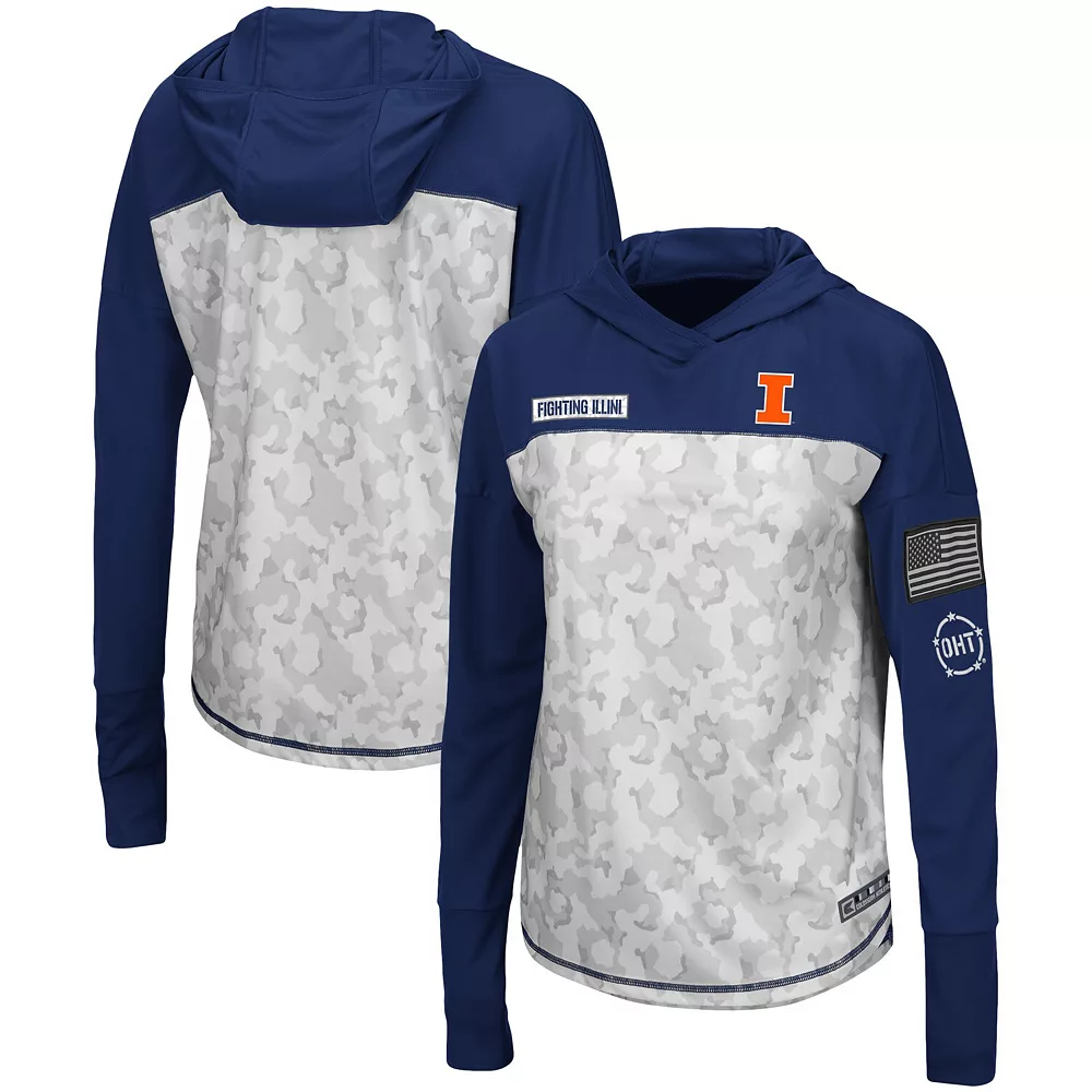 Women's Colosseum Gray/Navy Illinois Fighting Illini OHT Military Appreciation Mission Arctic Camo Hoodie Long Sleeve T-Shirt - Image 2
