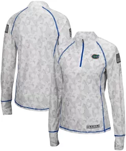 Women's Colosseum White Florida Gators OHT Military Appreciation Officer Arctic Camo 1/4-Zip Jacket