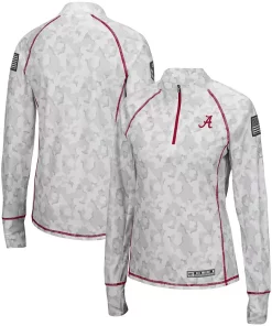 Women's Colosseum White Alabama Crimson Tide OHT Military Appreciation Officer Arctic Camo 1/4-Zip Jacket