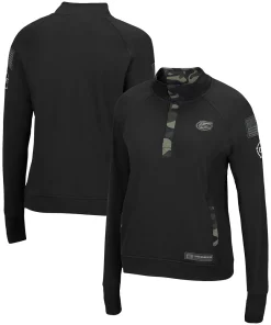 Women's Colosseum Black Florida Gators OHT Military Appreciation Depth Raglan Quarter-Snap Jacket