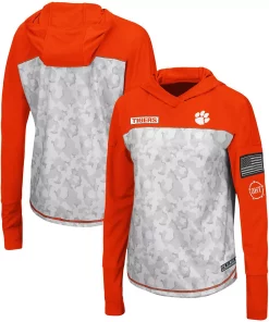 Women's Colosseum Gray/Orange Clemson Tigers OHT Military Appreciation Mission Arctic Camo Hoodie Long Sleeve T-Shirt