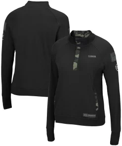 Women's Colosseum Black Clemson Tigers OHT Military Appreciation Depth Raglan Quarter-Snap Jacket