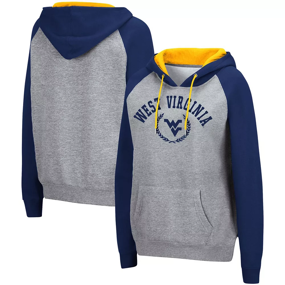 Women's Colosseum Heathered Gray West Virginia Mountaineers Contrast Raglan Pullover Hoodie - Image 2