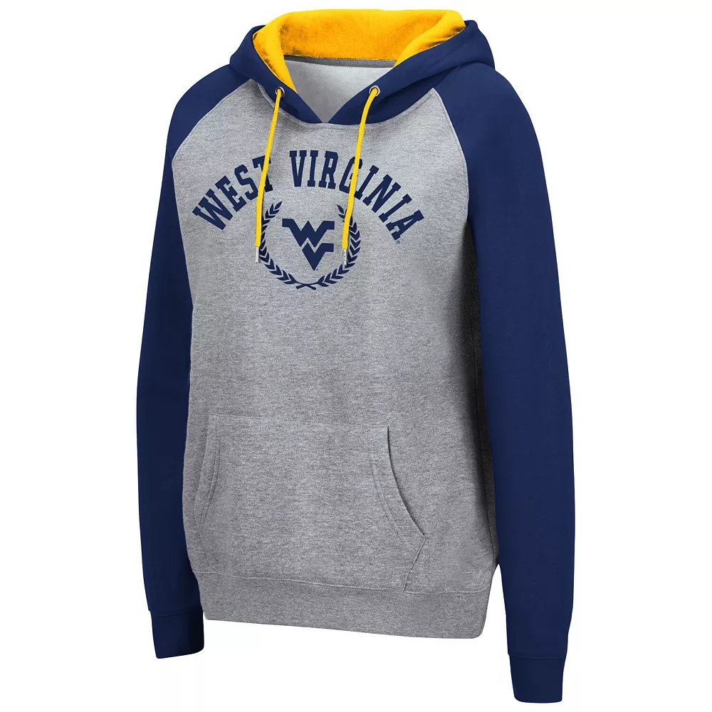 Women's Colosseum Heathered Gray West Virginia Mountaineers Contrast Raglan Pullover Hoodie - Image 3
