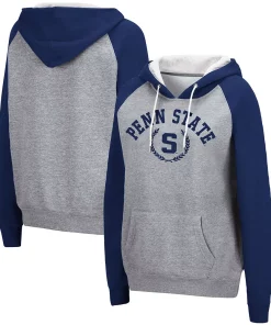 Women's Colosseum Heathered Gray Penn State Nittany Lions Contrast Raglan Pullover Hoodie
