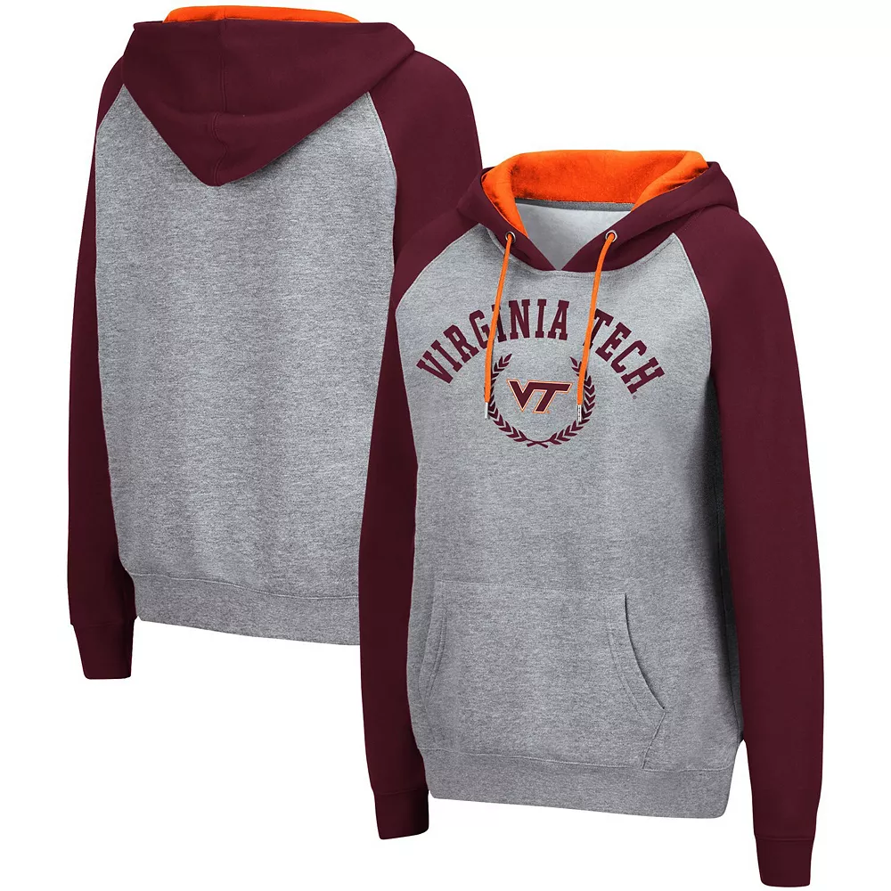 Women's Colosseum Heathered Gray Virginia Tech Hokies Contrast Raglan Pullover Hoodie - Image 2