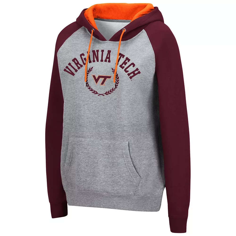 Women's Colosseum Heathered Gray Virginia Tech Hokies Contrast Raglan Pullover Hoodie - Image 3