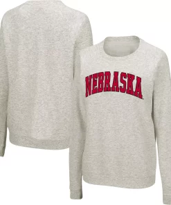 Women's Colosseum Ash Nebraska Huskers Joy Chloe Classic Campus Pullover Sweatshirt