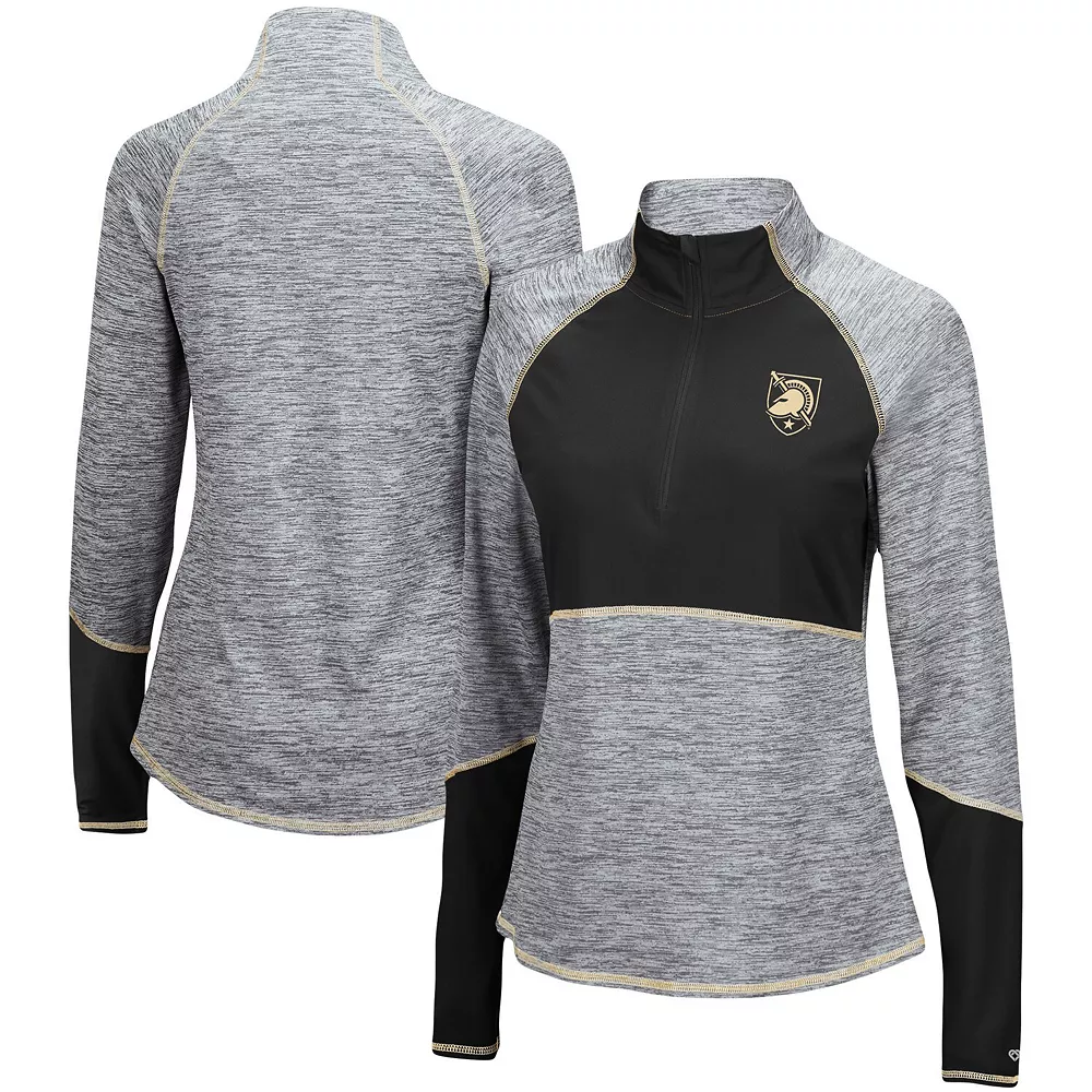 Women's Colosseum Heathered Gray/Black Army Black Knights Color Block Space-Dye Raglan Quarter-Zip Top