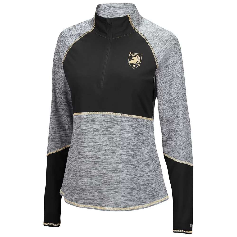 Women's Colosseum Heathered Gray/Black Army Black Knights Color Block Space-Dye Raglan Quarter-Zip Top - Image 3