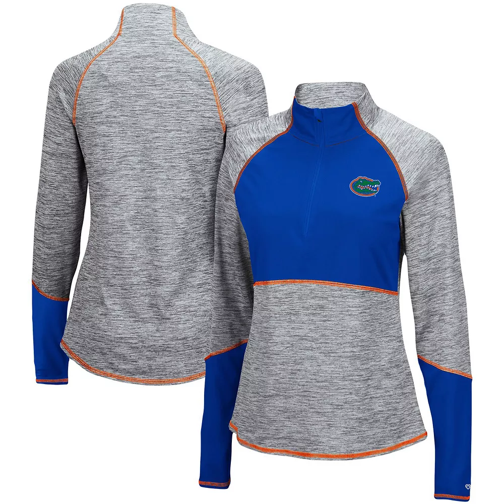 Women's Colosseum Heathered Gray/Royal Florida Gators Color Block Space-Dye Raglan Quarter-Zip Top - Image 2